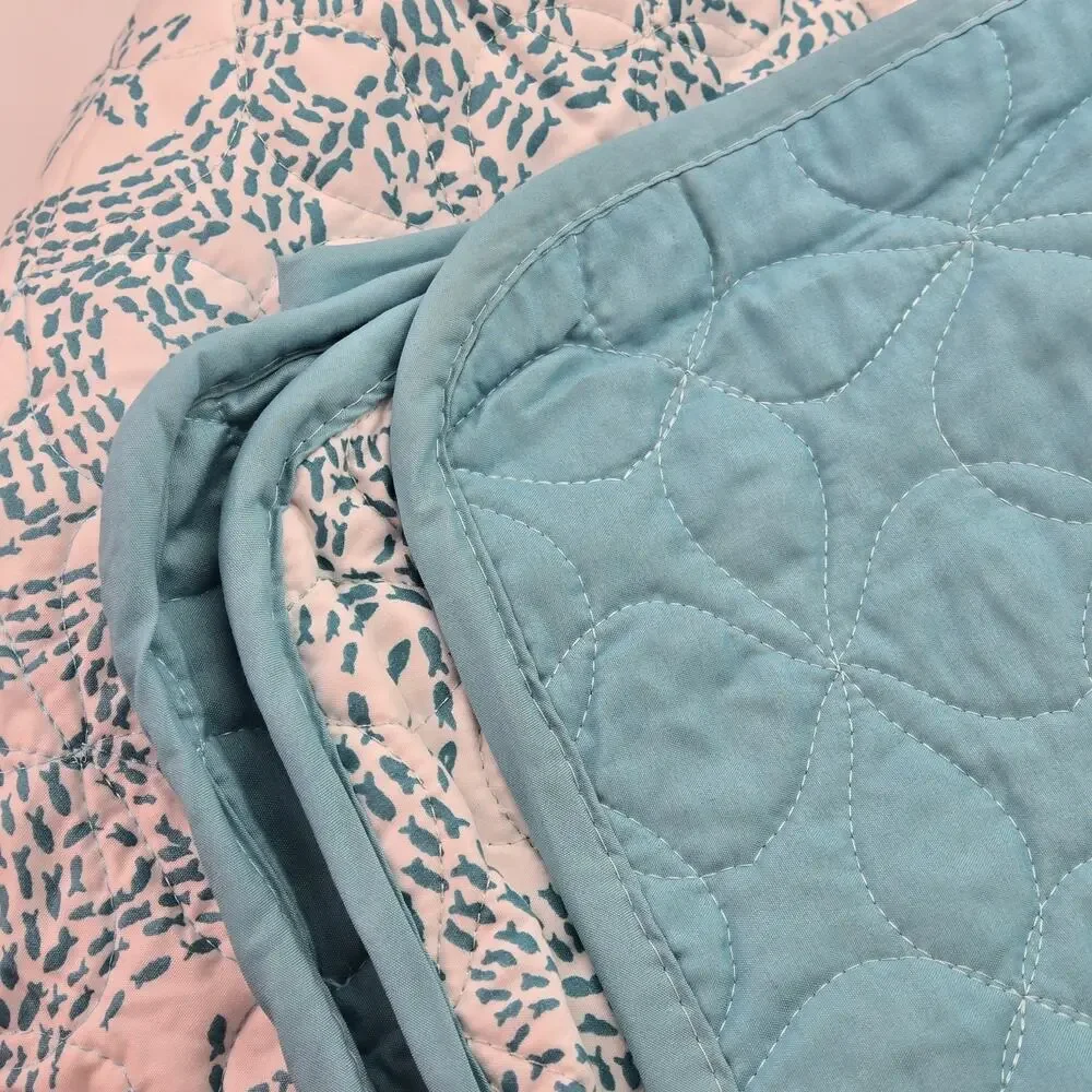 Queen Ocean Sanddollar Comforter Set 3PC All Seasons Soft Quilted NEW Teal Wht
